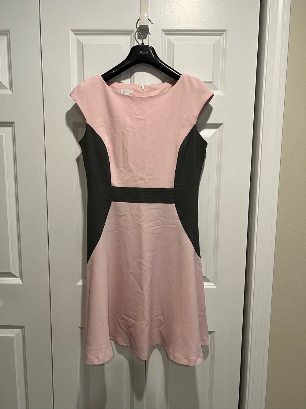 New York & Company Pink and Black Fit-and-Flare Dress